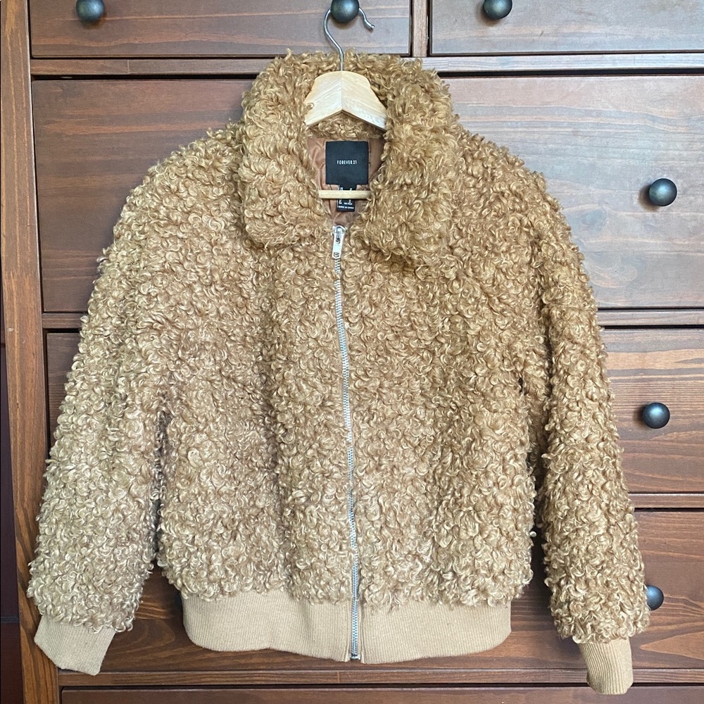 Tan Sherpa Zip-Up Jacket